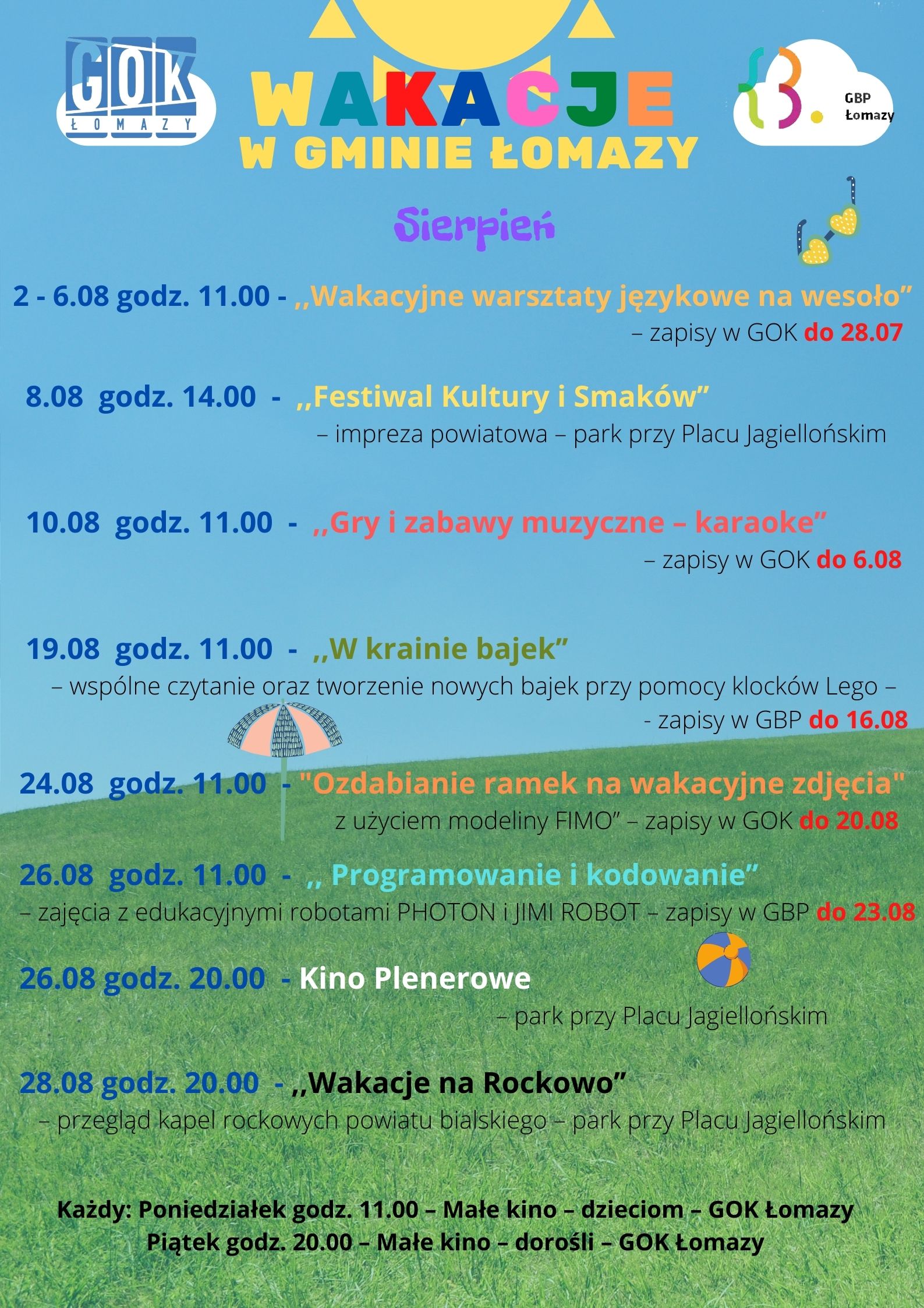 Plakat Wakacje 2021 sierpień