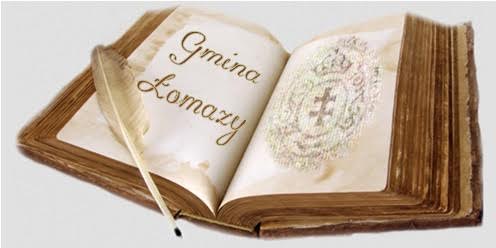 Otwartaksięga z napisem Gmina Łomazy i herbem miasta kr&oacute;lewskiego